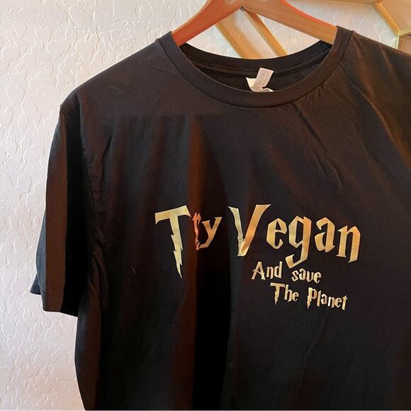 Bella Canvas Try Vegan Harry Potter style graphic tee shirt unisex XXL 2XL - Picture 1 of 4